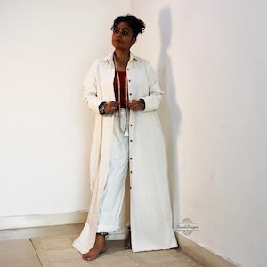 Off white long khadi cotton slub shirt custom made shirt dress