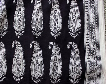 2.5 meters black paisley block print fabric in breathable cotton