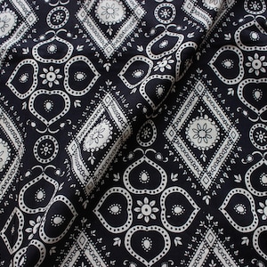 Geometric block print fabric in black and white color made with natural dyes by the yard