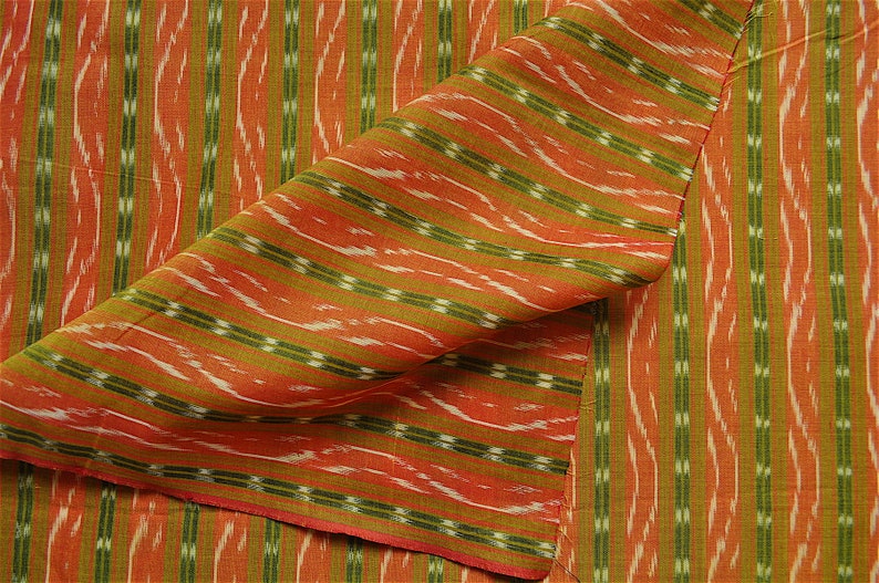 OOAK soft Ikat cotton silk fabric homespun Indian fabric by the yard