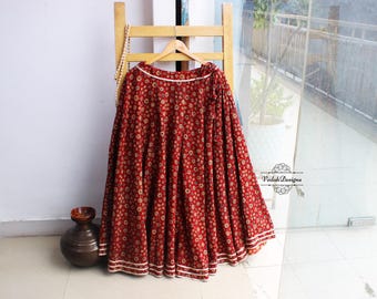 Indian flared lehenga skirt in block print soft cotton fabric