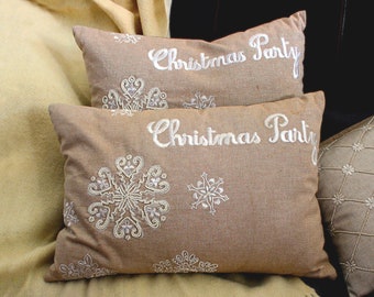 Set of 2 Snowflake christmas text pillow cover / christmas gift