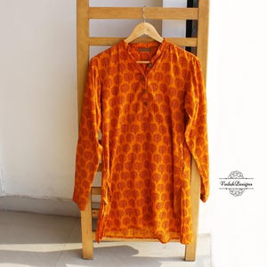 Zachte, ademende Kurta met gele blokprint voor dames