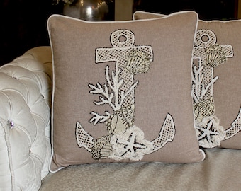 Anchor coastal print cushion cover holiday pillow christmas gift housewarming gift