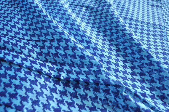 Blue houndstooth Chanderi silk top quality sheer fabric by | Etsy