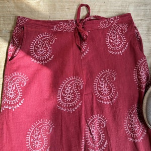 Maroon Unisex comfy pants in cotton hand block print fabric image 3