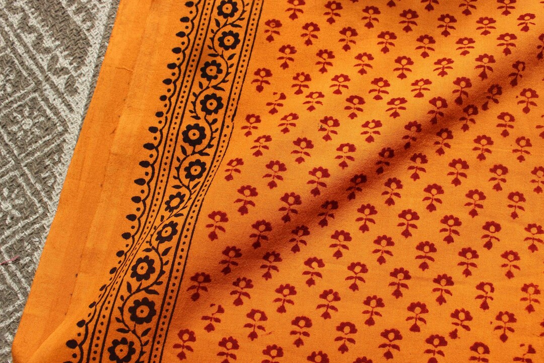 Orange Red Block Print Cotton Fabric Sold by the Yard - Etsy