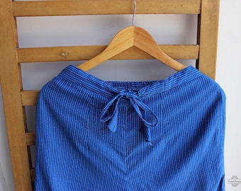 Blue indigo pintuck pants, handmade soft cotton pocket pants