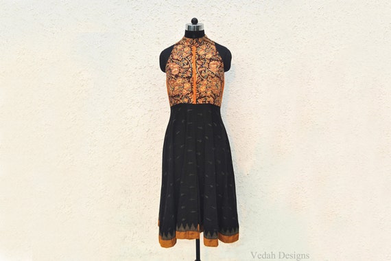 kalamkari cotton dress designs Festive kalamkari print dress with long sleeves