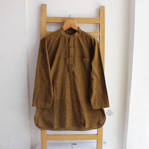 Brown short shirt lightweight kurta in khadi cotton fabric