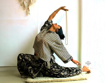 Block print breathable cotton wrap skirt and top set