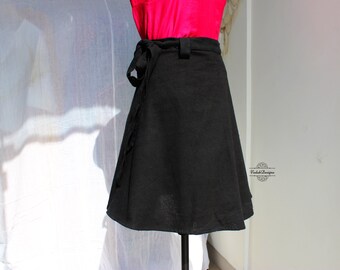 Wrap around black mini skirt in soft cotton fabric