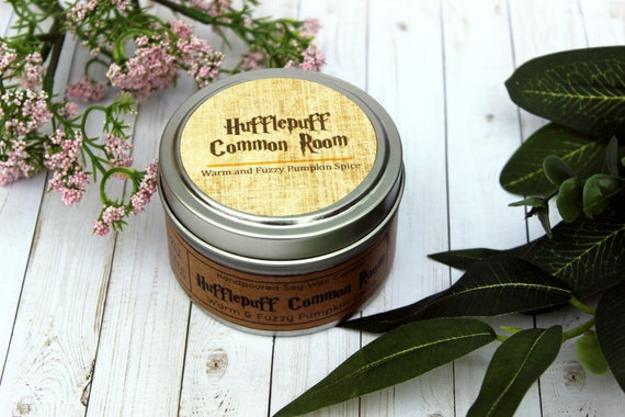 Hufflepuff Common Room Harry Potter Inspired Handmade Pumpkin Spice Soy Wood Wick Candle 6 Oz Tin Made To Order