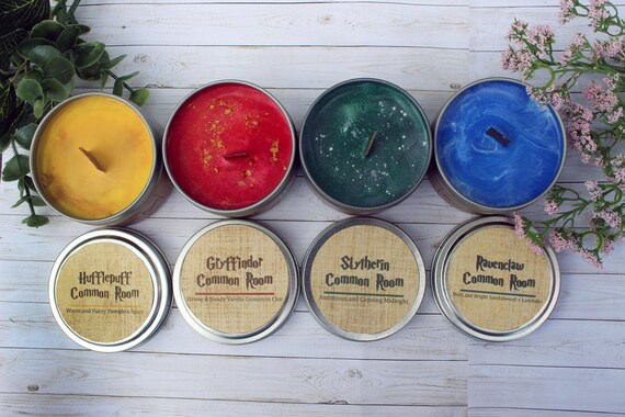 4 Pack Common Rooms Harry Potter Inspired Handmade Soy Wood Wick Candle 6 Oz Tin Made To Order
