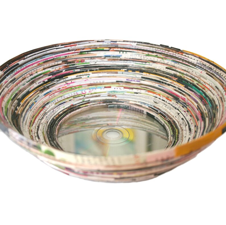 Paper coiled bowl upcycled magazine CD bowl handmade eco Etsy