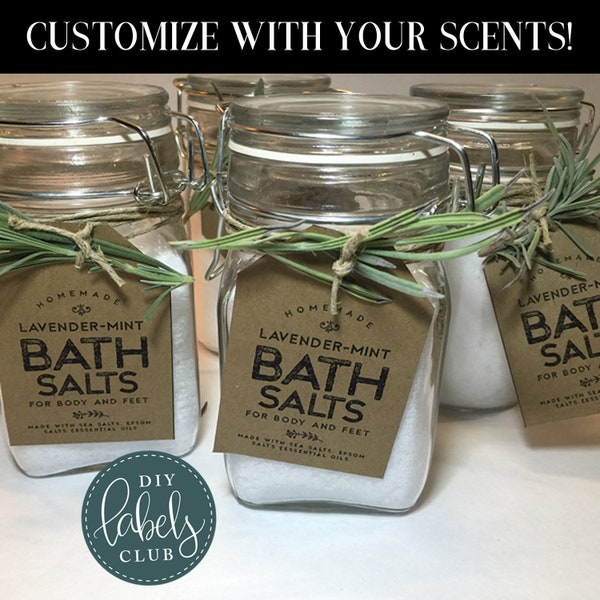Editable (Scents + Ingredients) Bath Salts Labels in 2 Colors - 12 per page, just enter your scent and print!