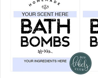Bewerkbare (geuren + ingrediënten) gezichtsscrub, voetscrub + badbommenlabels - 12 per pagina, voer gewoon uw geur- en ingrediëntenafdruk in!