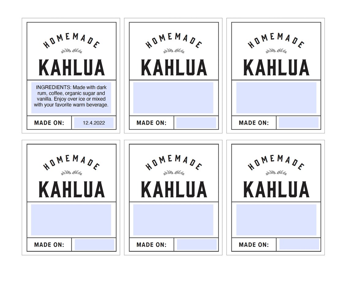 Homemade Editable Kahlua Labels - Etsy