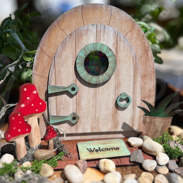 Miniature Fairy Garden SVG files: Fairy Door w/ window, Fairy Bridge, miniature plants, miniature mushrooms, pond and ideas for DIY class