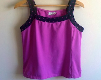 90s Y2K CROP TANK TOP with Polka Dot Trim Cropped/ Boxy Neckline/ Women&#39;s or Juniors Size Medium for Her Tank Cute Shirt for Summer Pink Top