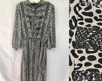 80s Striped Animal Print Dress, Blouse Dress Leopard Print, Snake Skin Print, Neck Tie Blouse Dress, Vintage Shirt Dress