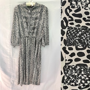 80s Striped Animal Print Dress, Blouse Dress Leopard Print, Snake Skin Print, Neck Tie Blouse Dress, Vintage Shirt Dress