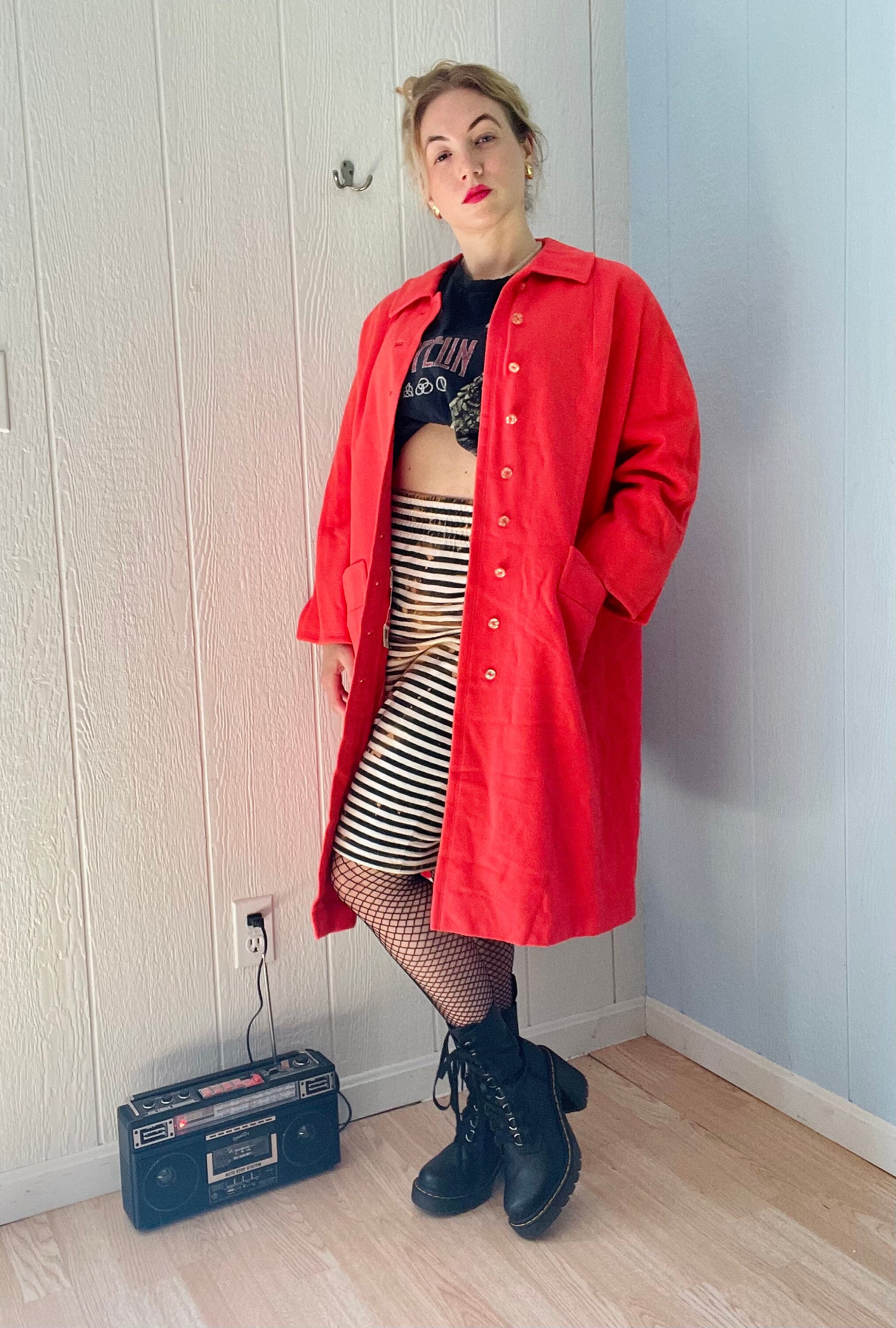 Small 1960s Mod Trench Coat Suede Leather Double Breasted Jacket