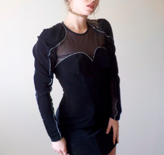 black mesh rhinestone dress