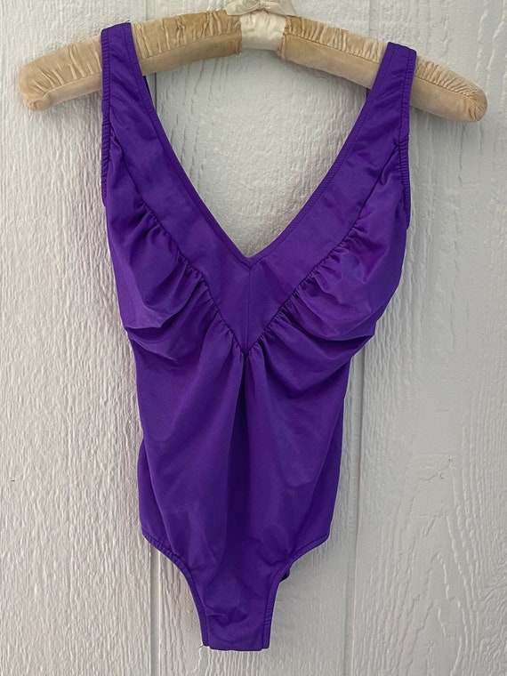 80s One Piece Swimsuit Vintage Violet Bodysuit 80… - image 1