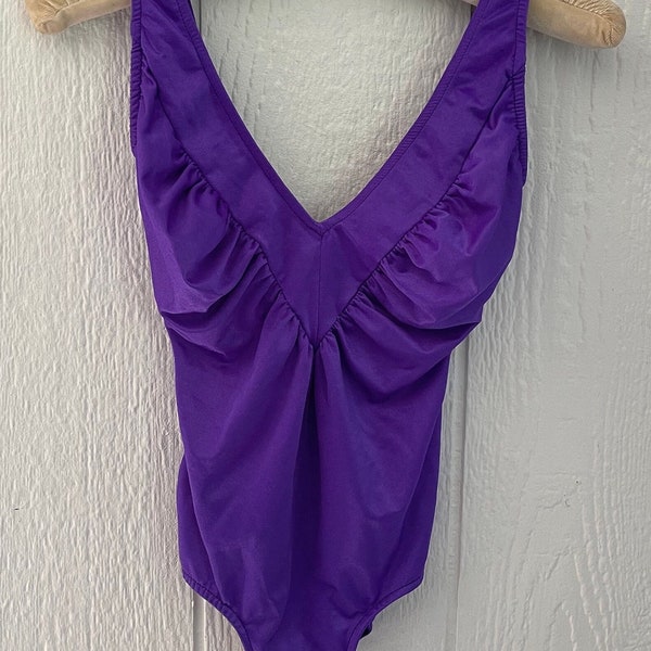 80s One Piece Swimsuit Vintage Violet Bodysuit 80s Dance Party Outfit Pool Party Swimwear Womens Bathing Suit for Her, One Piece Purple