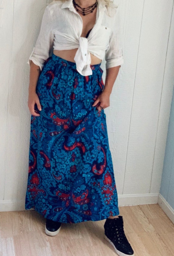 VINTAGE MAXI Skirt, Paisley Skirt, Comfy Skirt, Bl