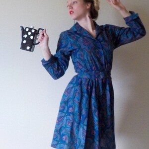 VINTAGE COCKTAIL DRESS Paisley 80's Does 50's Style Party Dress| Bedford Fair | Jewel Tone| Belted| Blouse Dress| Pin-up Size 4 Petite