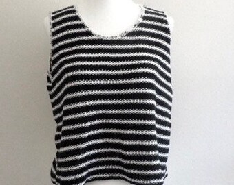 CROP TANK Knit Sweater, Black and White Striped Tank, Pull Over Sweater Vest, Tops for Her, Knit Tops Women’s
