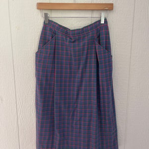 80s PLAID PENCIL SKIRT Pink Purple Teal Blue/ 100% Cotton/ Made in U.S.A./ Midi Skirt/ Clash/ Hipster/ Retro