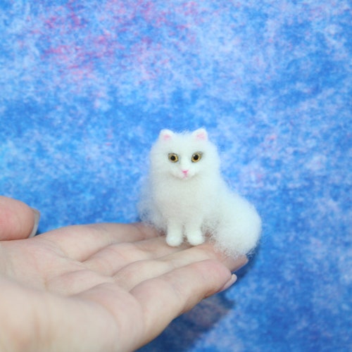 Miniature Dollhouse Cat. Miniature Needle Felted Cat. White Etsy