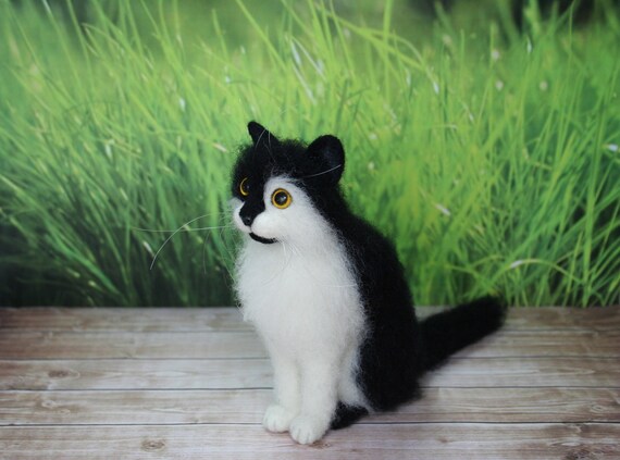 Igła Filcowa Kota Czarny Kot Kitten Zielonyżółty Oczy Etsy