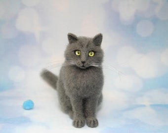 Custom Needle Felted Cat. Grey Cat. Kitty. Green/Yellow Eyes. Realistic Cat. Pet. Felted Animal. Dollhouse Cat. Made to Order.