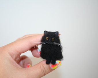 Miniature Dollhouse Cat. Miniature Needle Felted Cat. Black Cat. Kitty. Realistic Cat. Pet. Felted Animal. Dollhouse Cat. Made to Order.
