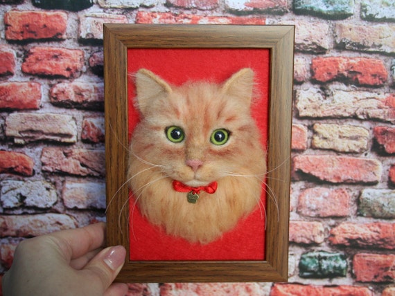 Realistic Cat Shadow box Frame Pet Replica Felt Kitty Made to order. Cat Portrait Sculpture in Frame Needle felted Cat