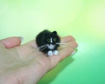Miniature Dollhouse Cat. Miniature Needle Felted Cat. Black Cat. Kitty. Realistic Cat. Pet. Felted Animal. Dollhouse Cat. Made to Order.