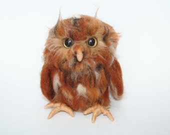 Owl. Needle Felted Owl. Brown Owl. Yellow Eyes. Soft Sculpture.  Felted Animal. Cute Owl. Made to Order.