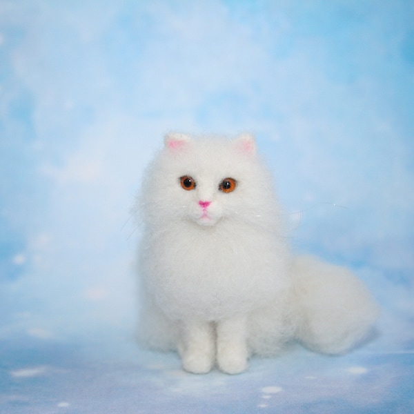 Miniature Needle Felted Cat. White Cat. Kitty. Yellow Eyes. Realistic Cat. Pet. Felted Animal. Dollhouse Cat. Made to Order.