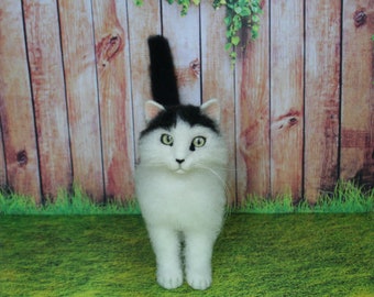 Needle Felted Cat. Black and White Cat. Felted Cat. Felt Kitten.  Needle Felting. Pet Portrait. Felted Animal.  Made to Order.