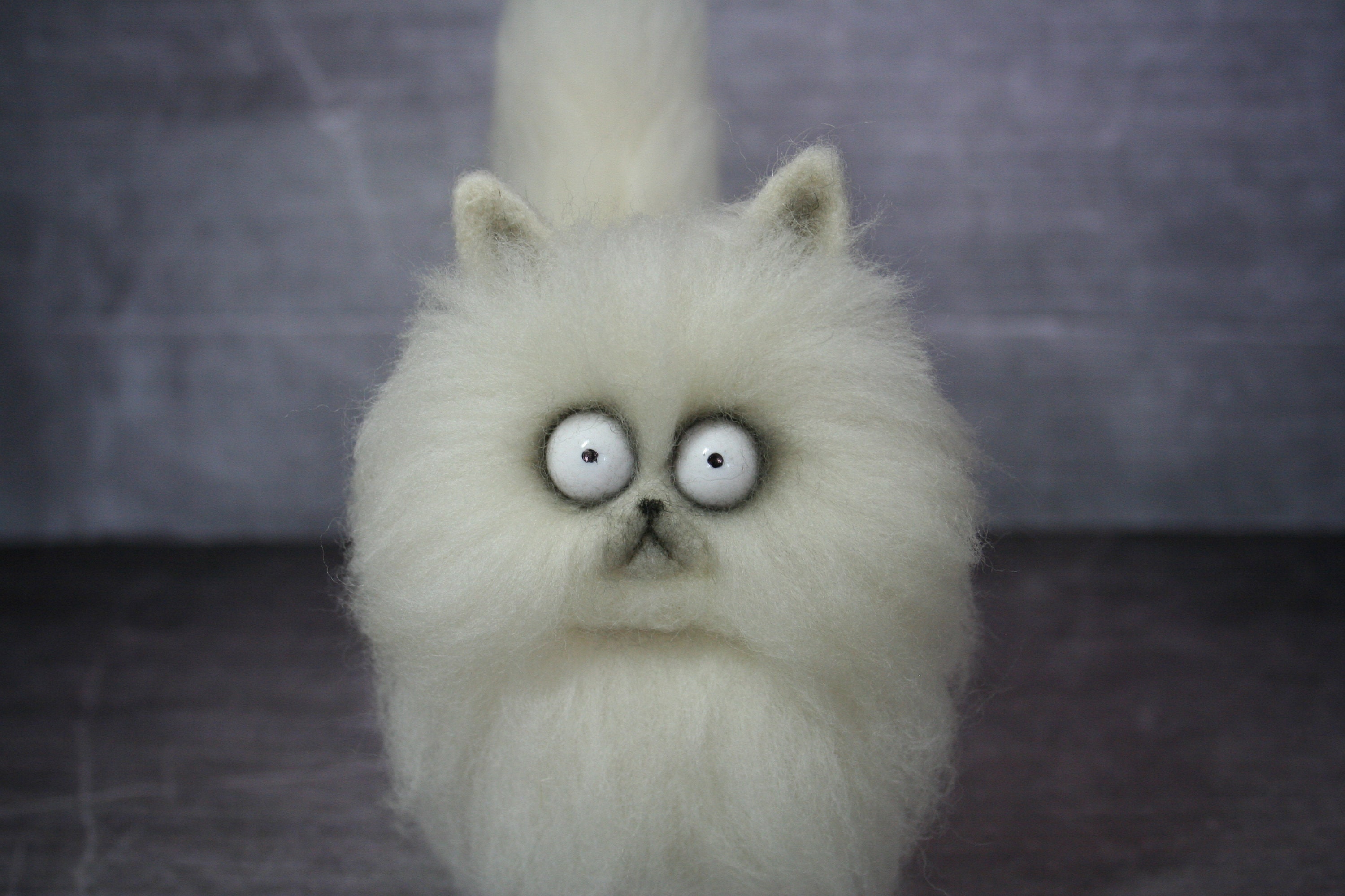 Frankenweenie Cat Mr. Whiskers. Needle Felted Cat. White Cat