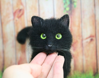 Custom Needle Felted Cat. Black Cat. Cat Memory Pet Portrait. Your Pet Replica.  Soft Sculpture. Pet. Felted Animal.  Made to Order.