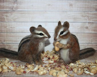 Needle felted chipmunk. Life sized chipmunk. Needle felted animal. Felted animal. Made to order.