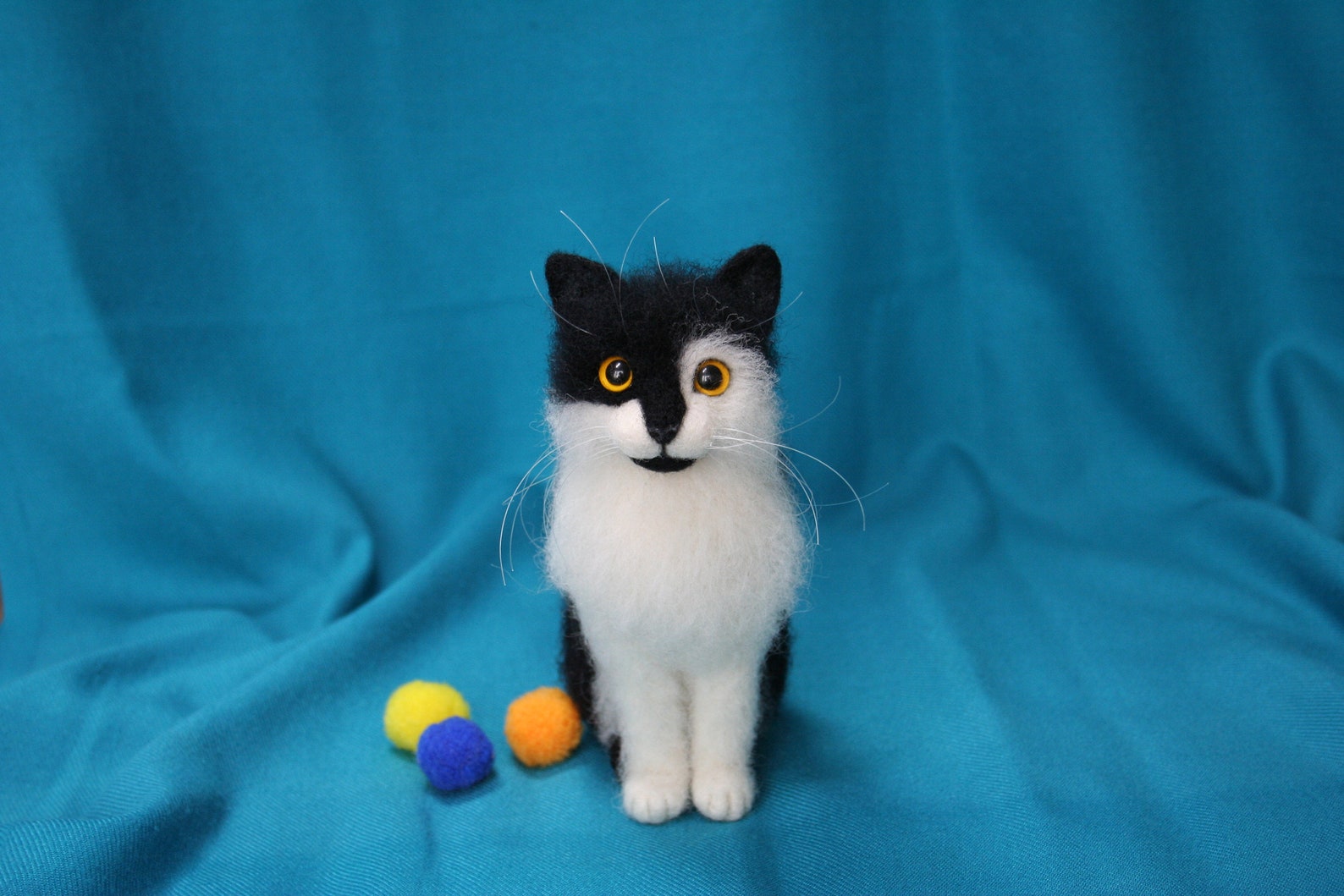 Needle Felted Cat. Black Cat. Kitten. Green/yellow Eyes. Felt Etsy