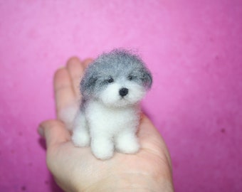 Needle Felted Dog.Felted Cotton Tulear/Poodle. Dollhouse Dog.Miniature Dog.Custom Made Dog.Pet.Felted Animal.1:12 miniature.Made to order.