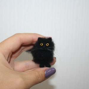 Miniature Dollhouse Cat. Miniature Needle Felted Cat. Black Cat. Kitty. Realistic Cat. Pet. Felted Animal. Dollhouse Cat. Made to Order.