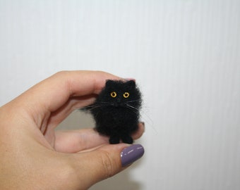 Miniature Dollhouse Cat. Miniature Needle Felted Cat. Black Cat. Kitty. Realistic Cat. Pet. Felted Animal. Dollhouse Cat. Made to Order.